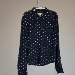 Abercrombie Kids Navy Polka Dot Sheer Long Sleeve Button Down Top, Size M
